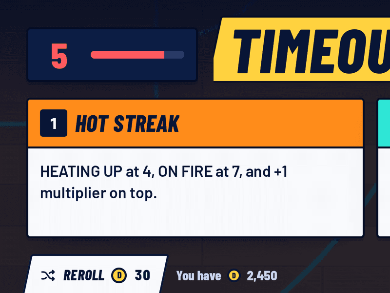 Three timeout boost cards to pick from.
