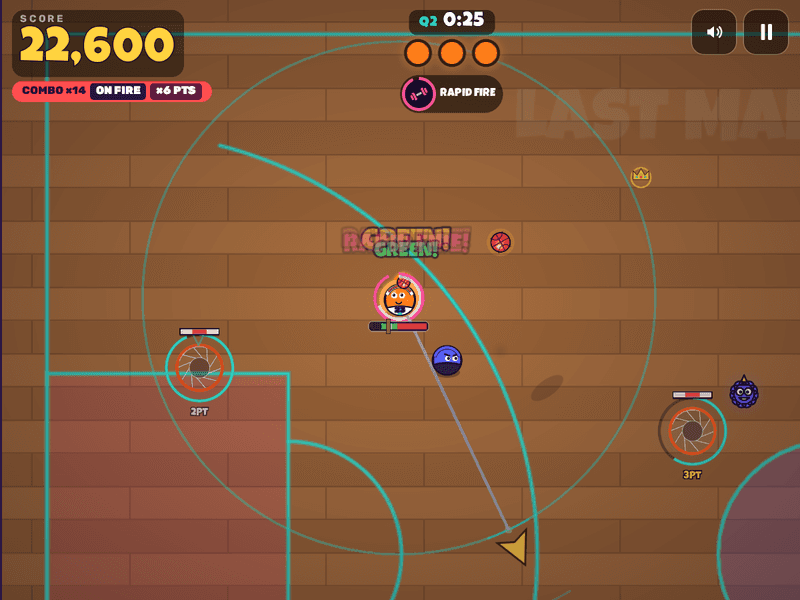 The hooper on fire with a flaming ball and the combo counter lit.